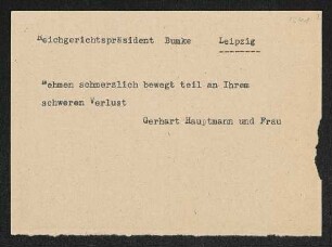 Brief von Gerhart Hauptmann und Margarete Hauptmann an Erwin Bumke