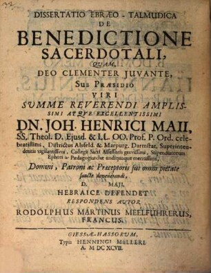 Dissertatio Ebraeo-Talmudica De Benedictione Sacerdotali