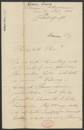 Brief an B. Schott's Söhne : 13.03.1888