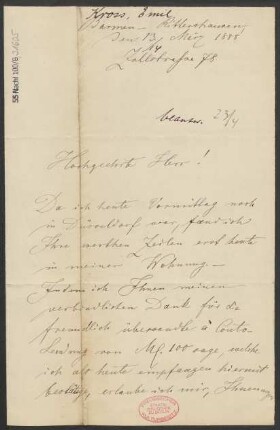 Brief an B. Schott's Söhne : 13.03.1888