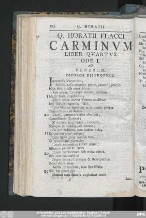 Q. Horatii Flacii Carminum Liber Quartus.