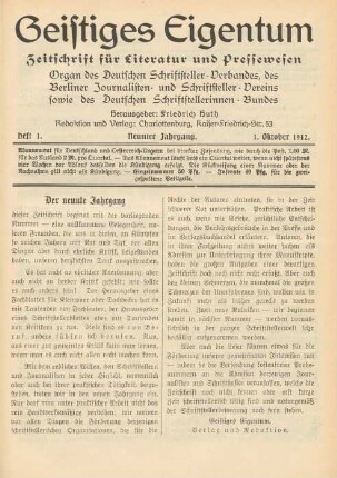 Heft 1 (1. Oktober 1912)