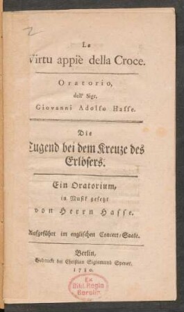 Le Virtu appiè della Croce : Oratorio