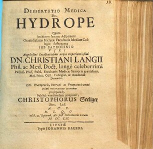 Dissertatio Medica De Hydrope