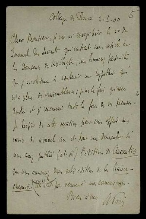 Nr. 5: Postkarte von Gaston Paris an Edward Schröder, Paris, 2.1.1900