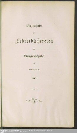 Verzeichnis der Lehrer- und Schülerbüchereien