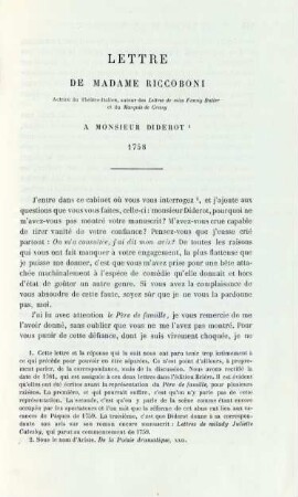 Lettre de Madame Riccoboni