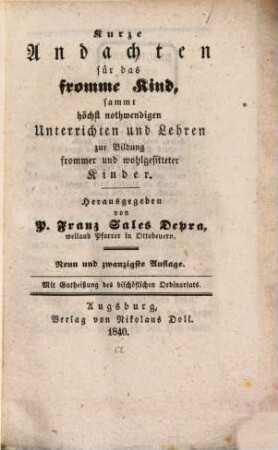 Kurze Andachten für das fromme Kind