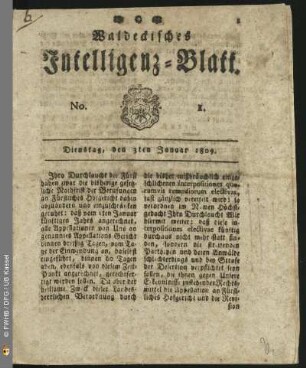 No. 1. Dienstag, den 3ten Januar 1809