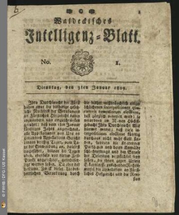 No. 1. Dienstag, den 3ten Januar 1809