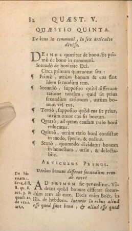 Quaestio Quinta. De bono in communi, in sex articulos divisa.
