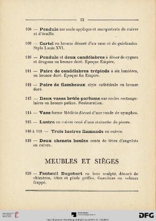 Meubles Et Siéges (Nr. 120-152)