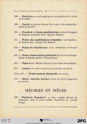 Meubles Et Siéges (Nr. 120-152)