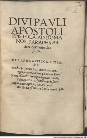 Divi Pauli Apostoli Epistola ad Romanos, paraphrastico carmine descripta