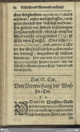 Das III. Cap. Von Verwerffung der Waffen-Cur