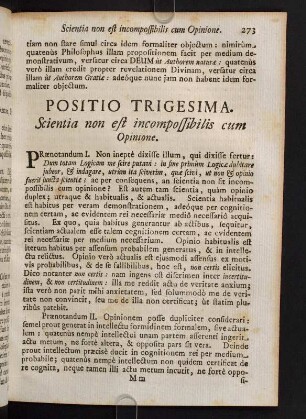 273-284, Positio Trigesima. Scientia non est incompossibilis cum Opinione