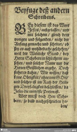 Beyfuge deß andern Schreibens