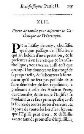 XLII. Pierre de touche pour discerner le Catholique de l'Heretique