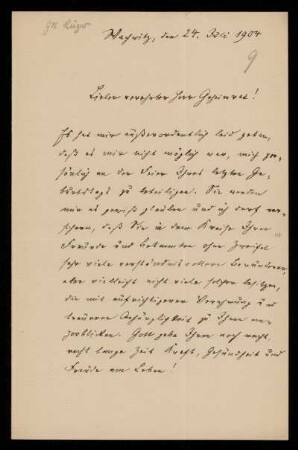 9: Brief von Wilhelm Rüger an Gottlieb Planck, Wachwitz, 24.7.1904