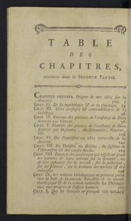 Table des chapitres contenus dans la secnde partie.