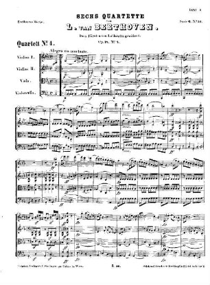 Beethoven's Werke. 40 = Serie 6: Quartette für 2 Violinen, Bratsche und Violoncell, Quartett : op. 18,4