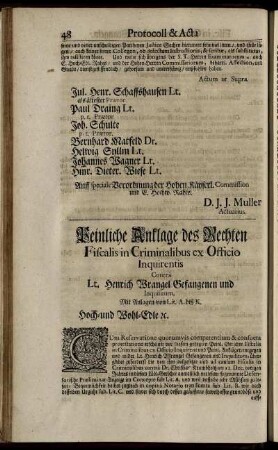 Peinliche Anklage des Rechten Fiscalis in Criminalibus Officio Inquirentis Contra Lt. Henrich Wrangel Gefangenen und Inquisitum