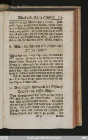 9. Vom rechten Gebrauch des Schnupf-Tobacks und dessen Nutzen.