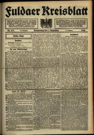 Erste Ausgabe vom Donnerstag, den 01. Dezember 1910.