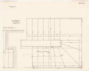 Wohnhaus Hauser, Solln: Aufsicht Kellertreppe 1:10, Schnitt durch Stufe 1:1