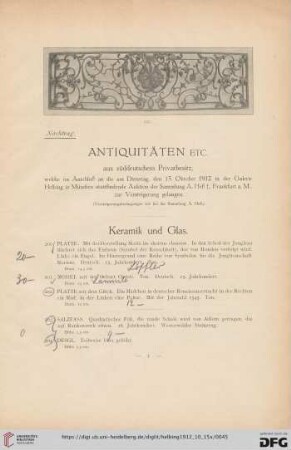 Nachtrag. Antiquitäten etc. aus süddeutschem Besitz (Nr. 200-348)