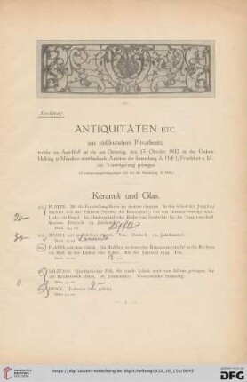 Nachtrag. Antiquitäten etc. aus süddeutschem Besitz (Nr. 200-348)