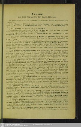Auszug aus dem Regulative der Stadtbibliothek