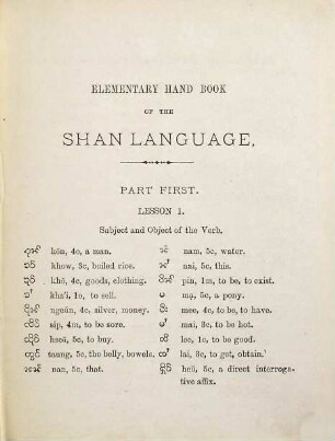 Elementary handbook of the Shan language : By Rev. Josiah Nelson Cushing
