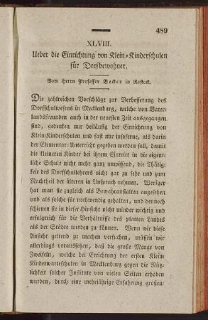 XLVIII. Ueber die Einrichtung von Klein-Kinderschulen für Dorfbewohner