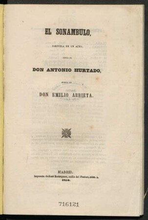 El sonámbulo : zarzuela en un acto