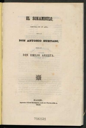 El sonámbulo : zarzuela en un acto