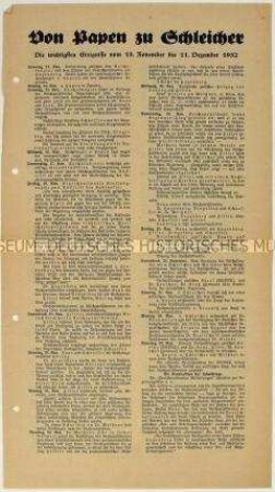 Sonderdruck mit einer Chronologie der innenpolitischen Entwicklung in der Amtszeit von Reichskanzler von Papen