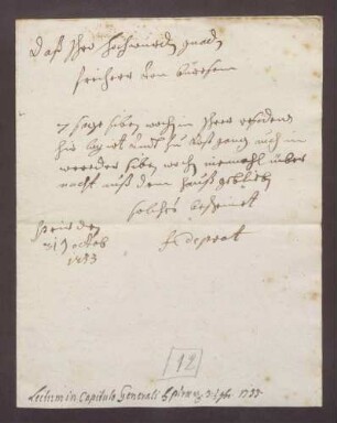 Zeugnis über Franz Lothar von Breidbachs zu Bürresheim Aufenthalt in Löwen.