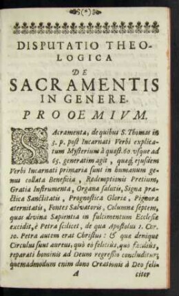 Disputatio Theologica De Sacramentis In Genere.