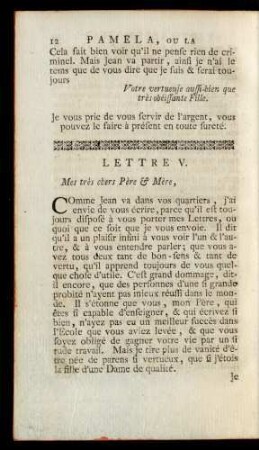 Lettre V. Mes très chers Père & Mère, ...