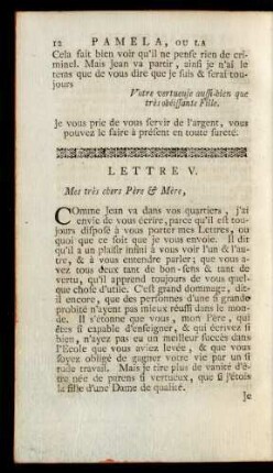 Lettre V. Mes très chers Père & Mère, ...