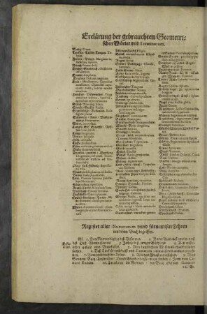 Register aller Numerorum unnd fürnemister Lehren inn disem Buch begriffen.