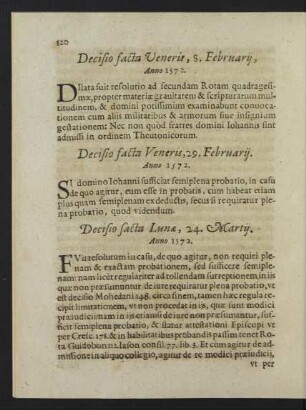 Decisio facta Veneris, 29. Februarii. Anno 1572.