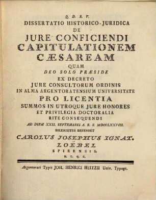 Diss. ... de iure conficiendi capitulationem caesaream