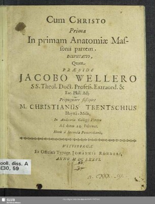 1: ... In primam Anatomiae Massonii partem, Disputatio