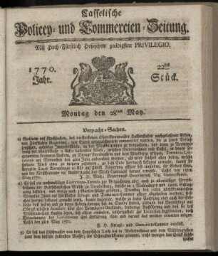22tes Stueck, Montag den 28ten May. 1770
