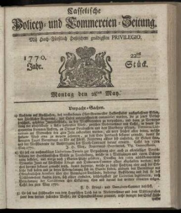 22tes Stueck, Montag den 28ten May. 1770
