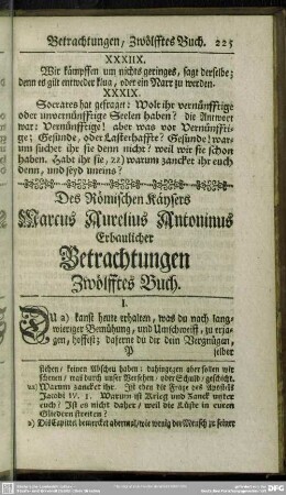 Des Römischen Käysers Marcus Aurelius Antoninus Erbaulicher Betrachtungen Zwölfftes Buch
