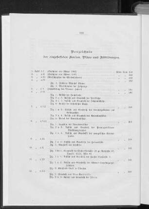 Verzeichnis der eingehefteten Karten, Pläne und Abbildungen.