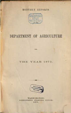 Monthly report of the Department of Agriculture. 1872 (1873)